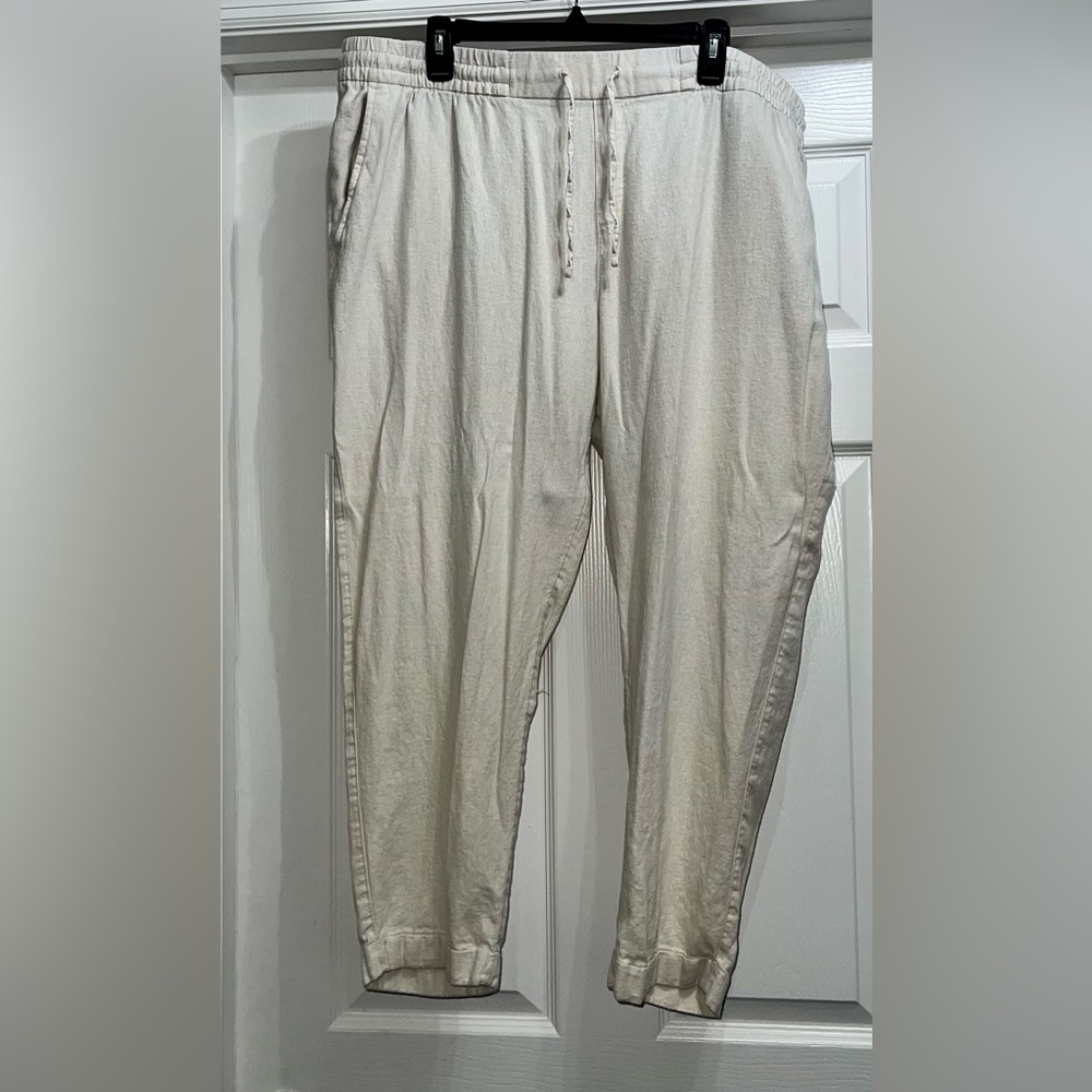 Old Navy Linen Blend Drawstring Pants Sz XL Relaxed Fit Pockets Wide Leg